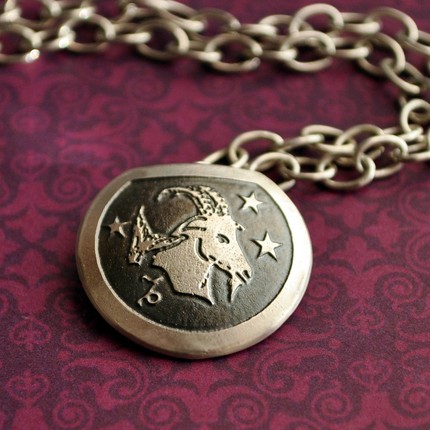 Capricorn the Goat Zodiac Pendant in Sterling Silver